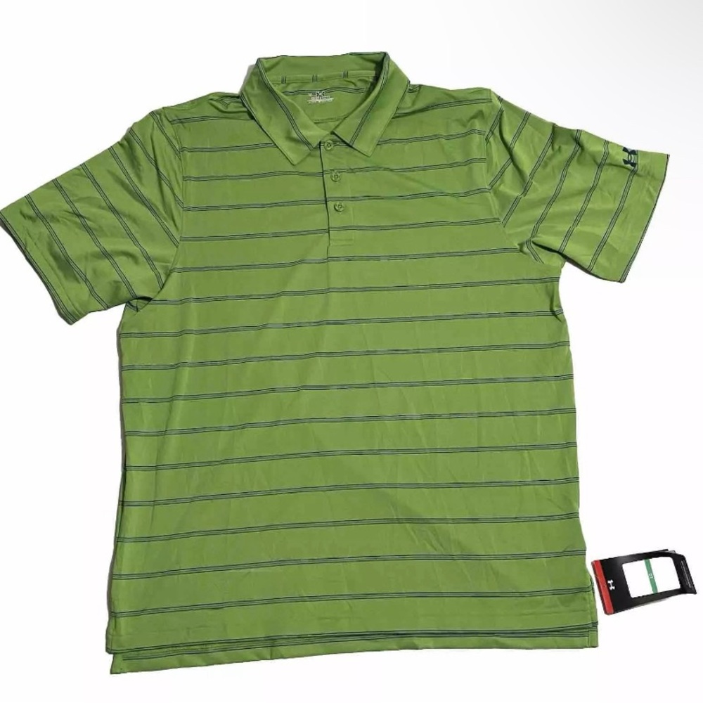 Under Armour Shirt Men’s Large Polo Golf Striped Short Sleeve Green  NEW 60$
